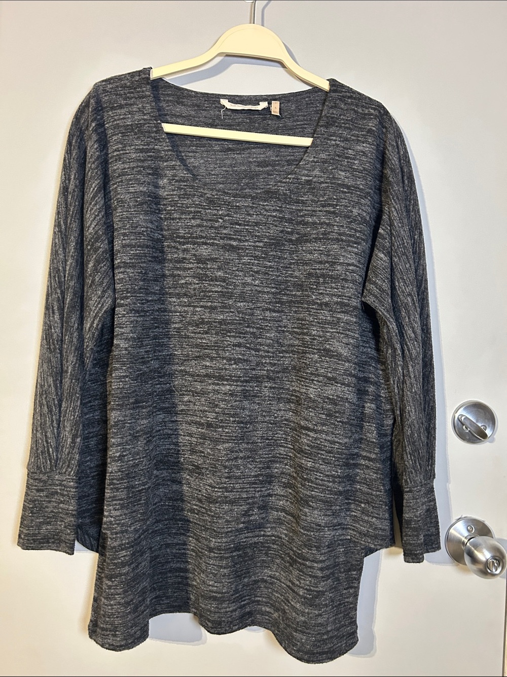 Soft Surroundings Heathered Gray Square Neck Tiered Knit Top Large